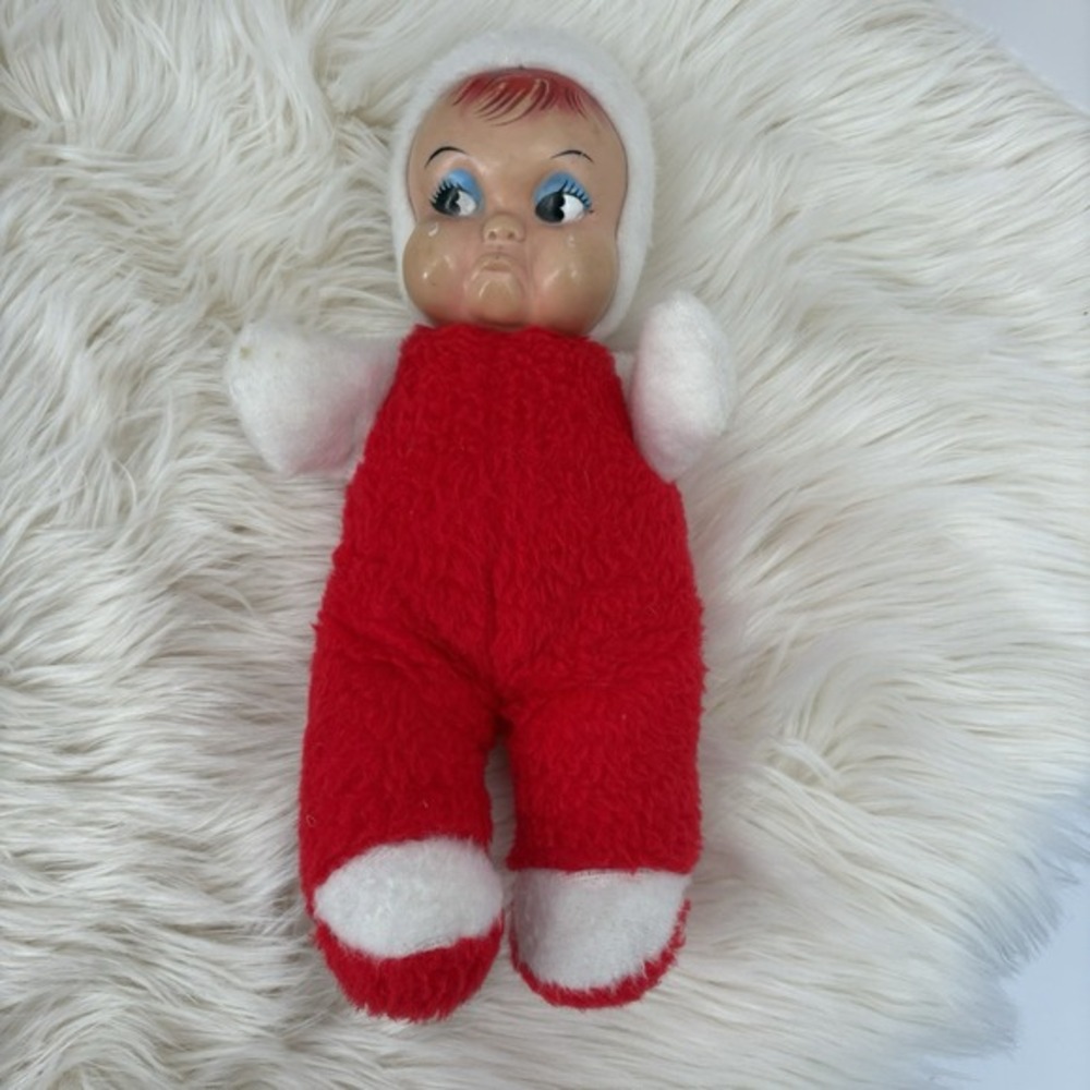 VTG Valentine Rubber Face‎ Plush Doll Crying, Red/White 12" Tall